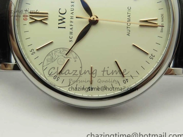 MIROTIME 1228 Portofino Automatic SS FKF 1:1 Best Edition White Dial RG Markers on Black Leather Strap A Stretchable 7141